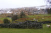 Wintry uplands through coach window